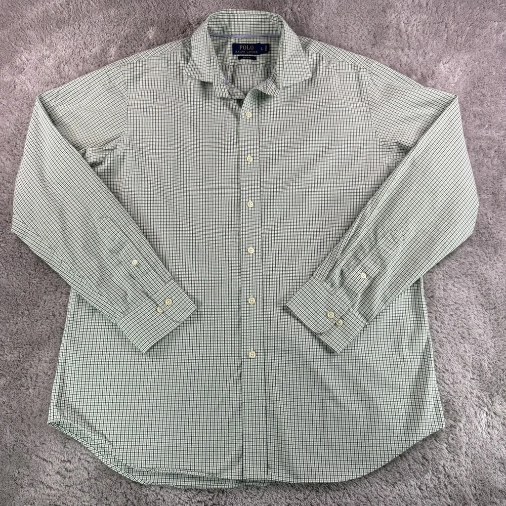Polo Ralph Lauren Non Iron Shirt Mens Large Green Check Button Up Cotton Preppy